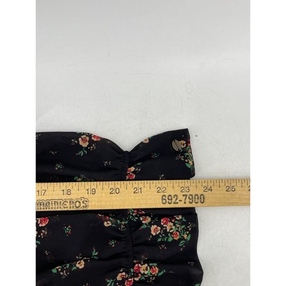 Guess Women's Sheer Short Sleeve Black Floral Peasant Boho Top Blouse Size XS - Picture 14 of 15